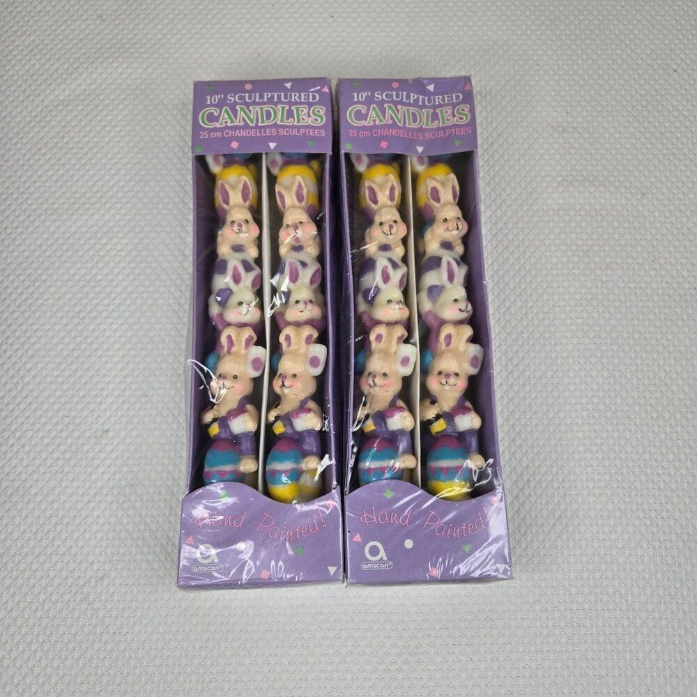 Vintage 90s Hand-Painted 10" Sculptured Bunny Candles 2-Pack Easter Rabbit
